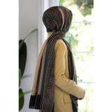 %100 İPEK ETNİK DESENLİ BEJ - SİYAH RENKLİ ŞAL