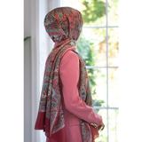 %100 İpek Etnik Desenli Bordo Renkli 92x210 Şal