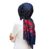 %100 İpek Etnik Desenli Kırmızı - Lacivert Renkli 92x210 Şal