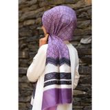 %100 İpek Etnik Desenli Lila - Krem Renkli 92x210 Şal