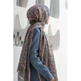 100% İpek Etnik Desenli Pudra - Gül Kurusu Renkli 92x210 Şal