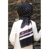 %100 İpek Etnik Desenli Siyah - Beyaz Renkli 92x210 Şal