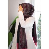%100 İPEK ETNİK DESENLİ SİYAH - BORDO RENKLİ ŞAL