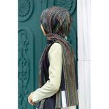 %100 İPEK ETNİK DESENLİ SİYAH - HAKİ YEŞİLİ RENKLİ ŞAL