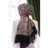 %100 İpek Etnik Desenli Siyah - Zümrüt Yeşili Renkli 92x210 Şal