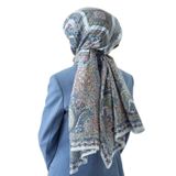 100% İpek Etro Desenli Bebe Mavisi - Pembe Renkli 92x210 Şal