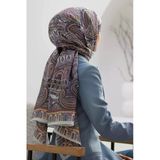 100% İPEK ETRO DESENLİ BEBE MAVİSİ - TABA RENKLİ ŞAL