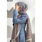 %100 İpek Etro Desenli Bej - Lila Renkli 92x210 Şal