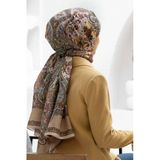 %100 İPEK ETRO DESENLİ BEJ - PETROL YEŞİLİ RENKLİ ŞAL