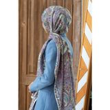 100% İpek Etro Desenli Haki - Nar Çiçeği Renkli 92x210 Şal