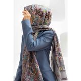 %100 İPEK ETRO DESENLİ KREM - MÜRDÜM RENKLİ ŞAL