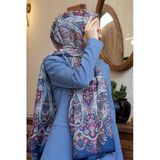 100% İpek Etro Desenli Lacivert - Kırmızı Renkli 92x210 Şal