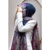 %100 İpek Etro Desenli Lacivert Renkli 92x210 Şal