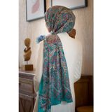 100% İpek Etro Desenli Petrol Yeşili - Pembe Renkli 92x210 Şal