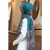 100% İpek Etro Desenli Petrol Yeşili Renkli 92x210 Şal