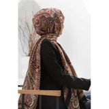 %100 İpek Etro Desenli Siyah - Bordo Renkli 92x210 Şal