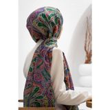 100% İpek Etro Desenli Siyah - Fıstık Yeşili Renkli 92x210 Şal