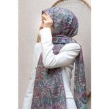 100% İpek Etro Desenli Su Yeşili - Mürdüm Renkli 92x210 Şal