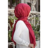 %100 İpek Geometrik Desenli Kırmızı - Siyah Renkli 92x210 Şal