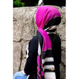 %100 İpek Geometrik Desenli Siyah - Fuşya Renkli 92x210 Şal