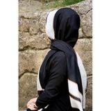 %100 İpek Geometrik Desenli Siyah - Krem Renkli 92x210 Şal