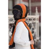 100% İPEK GEOMETRİK DESENLİ TURUNCU - SİYAH RENKLİ ŞAL