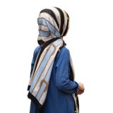 100% İPEK KEMER DESENLİ BUZ MAVİSİ - SİYAH RENKLİ ŞAL