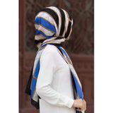 100% İPEK KEMER DESENLİ SAKS - SİYAH RENKLİ ŞAL