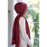 %100 İpek Minik Motif Desenli Bordo Renkli 92x210 Şal