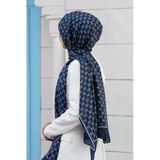 %100 İpek Minik Motif Desenli Lacivert - Krem Renkli 92x210 Şal