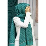 %100 İpek Minik Motif Desenli Petrol Yeşili Renkli 92x210 Şal