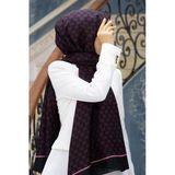 %100 İpek Minik Motif Desenli Siyah - Bordo Renkli 92x210 Şal
