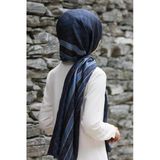 %100 İpek Monogram Desenli Bebe Mavisi - Lacivert Renkli 92x210 Şal