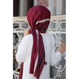%100 İpek Monogram Desenli Siyah - Bordo Renkli 92x210 Şal