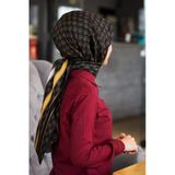 %100 İpek Monogram Desenli Siyah - Gold Renkli 92x210 Şal