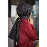 %100 İpek Monogram Desenli Siyah - Gri Renkli 92x210 Şal