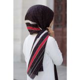 %100 İpek Monogram Desenli Siyah - Kırmızı Renkli 92x210 Şal