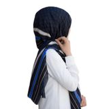 %100 İpek Monogram Desenli Siyah - Saks Renkli 92x210 Şal