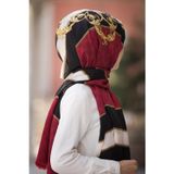 %100 İpek Monogram Ve Varak Desenli Bordo - Gold Renkli 92x210 Şal