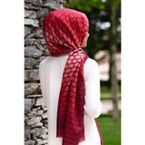 %100 İpek Petek Desenli Bordo - Nar Çiçeği Renkli 92x210 Şal