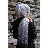 %100 İpek Petek Desenli Füme - Gümüş Renkli 92x210 Şal