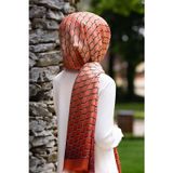 %100 İpek Petek Desenli Taba - Somon Renkli 92x210 Şal