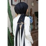%100 İpek Şerit Ve Varak Desenli Siyah - Beyaz Renkli 92x210 Şal