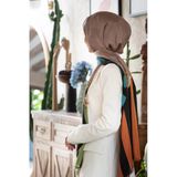 %100 İpek Şerit Ve Varak Desenli Taba - Haki Renkli 92x210 Şal