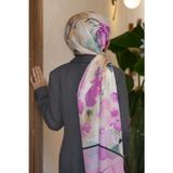 %100 İpek Suluboya Çiçek Desenli Mürdüm Renkli 92x210 Şal