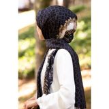 %100 İpek Yaprak Desenli Siyah - Gold Renkli 92x210 Şal