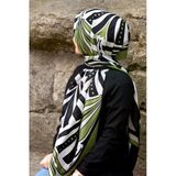 %100 İpek Yelpaze Desenli Haki - Siyah Renkli 92x210 Şal