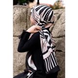 %100 İpek Yelpaze Desenli Pudra - Siyah Renkli 92x210 Şal