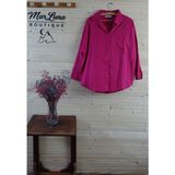 100 Keten Oversize Düğmeli Gömlek – Doğal Dokunuş, Modern Stil - Standart - Fuşya