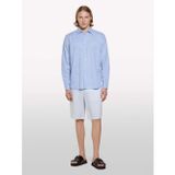 %100 Keten Slim Fit Bermuda Şort Erkek Mavi Şort